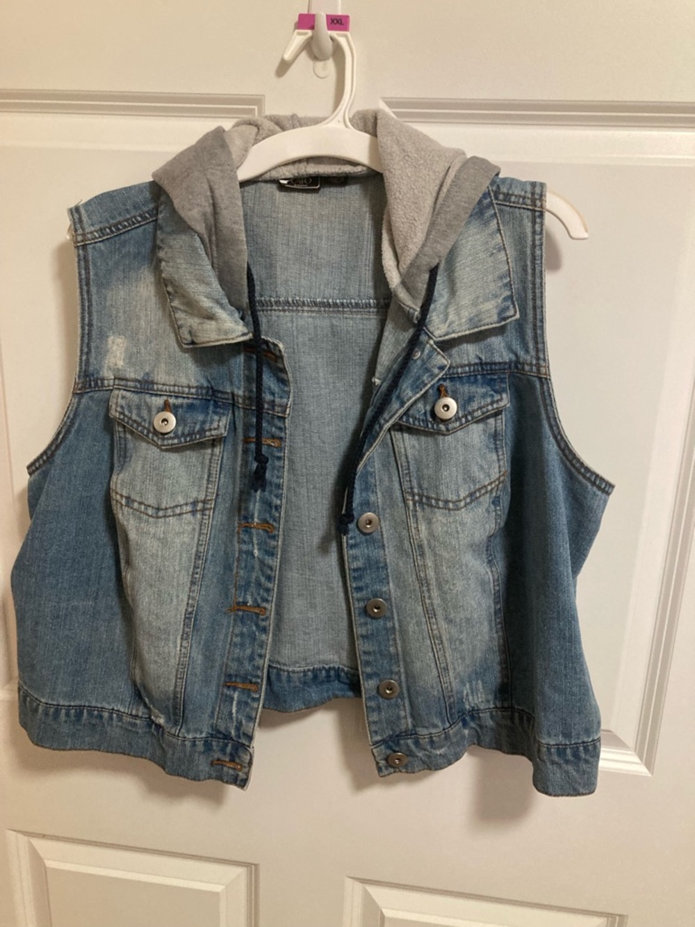 Cato Light Blue Denim Vest with Gray Hooded Lining
